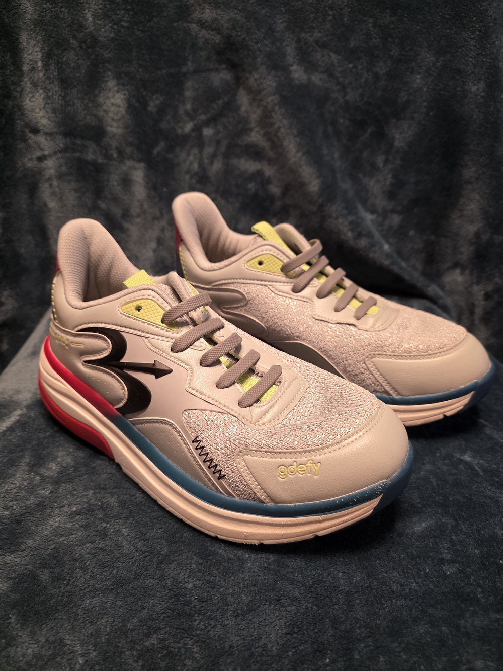 Women's Light Gray Athletic Sneakers with Blue & Red Accents
